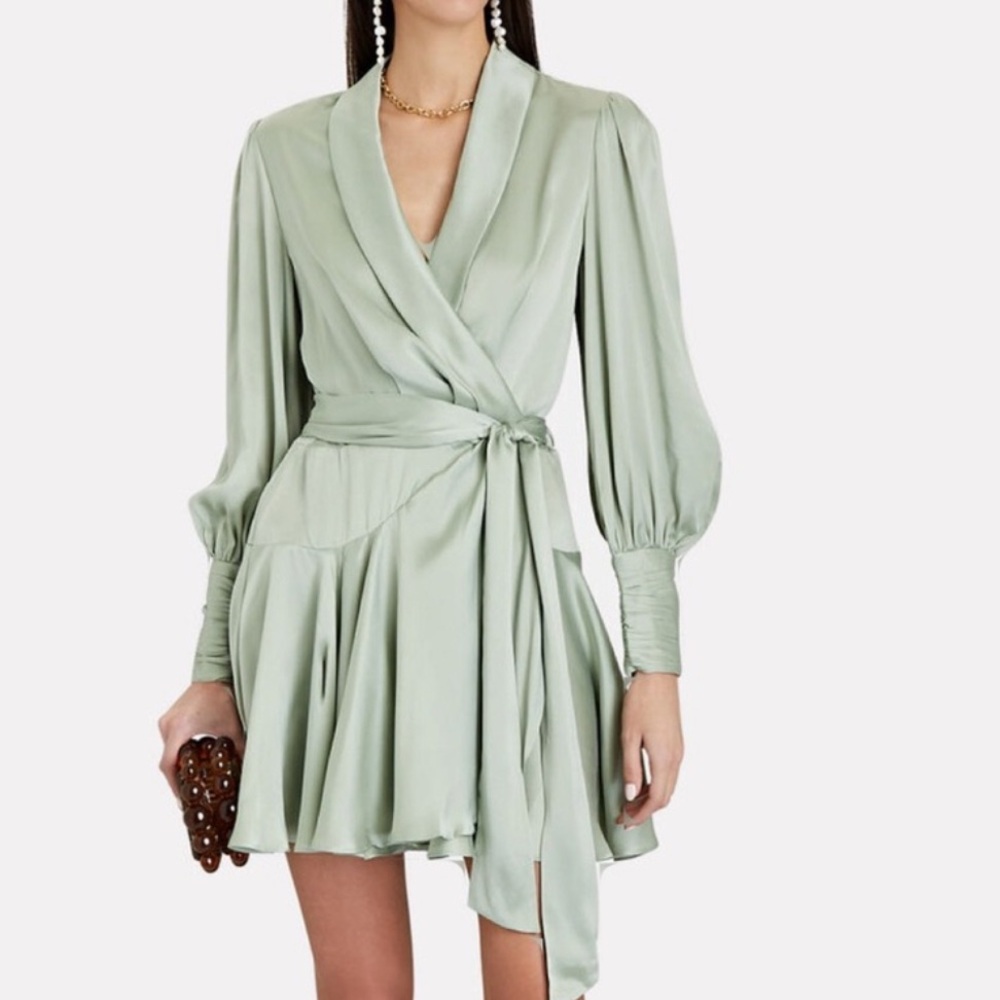Zimmermann Mint Green Wrap Long Sleeve Dress